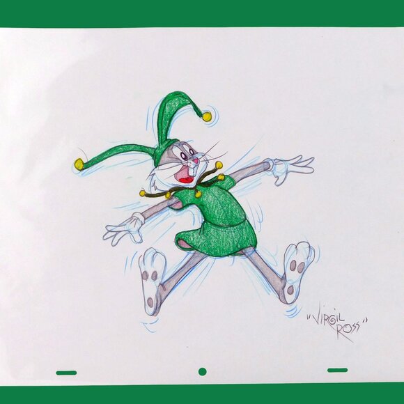 Virgil Ross Signed Bugs Bunny Original Model Drawing Jester Sketch Joker